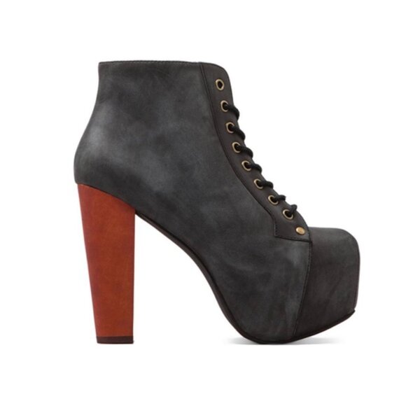 Jeffrey Campbell Black Leather Lace-up Platform Lita Ankle Boots (Size US 6.5) - Picture 1 of 9